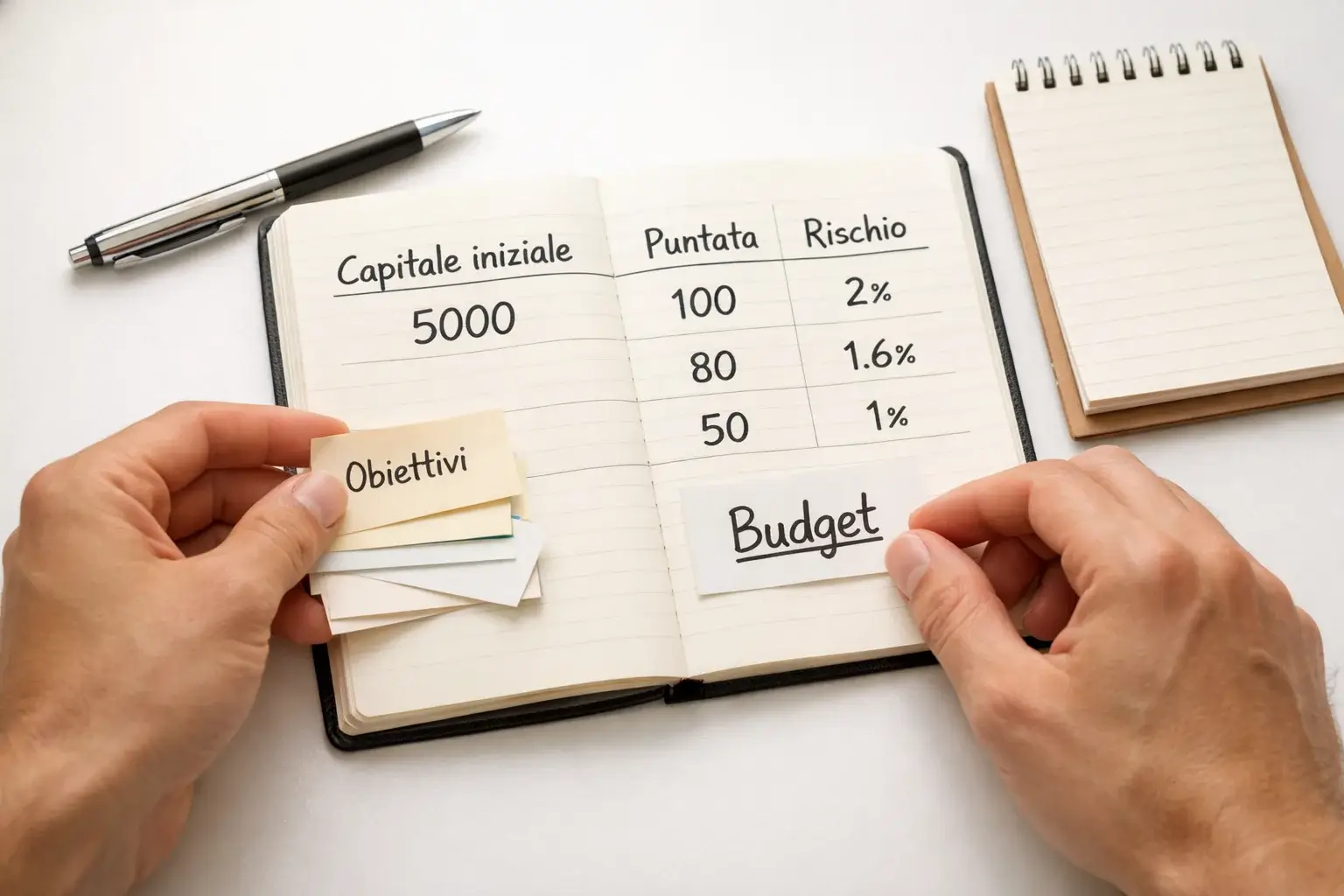 Persona che organizza il proprio budget con appunti