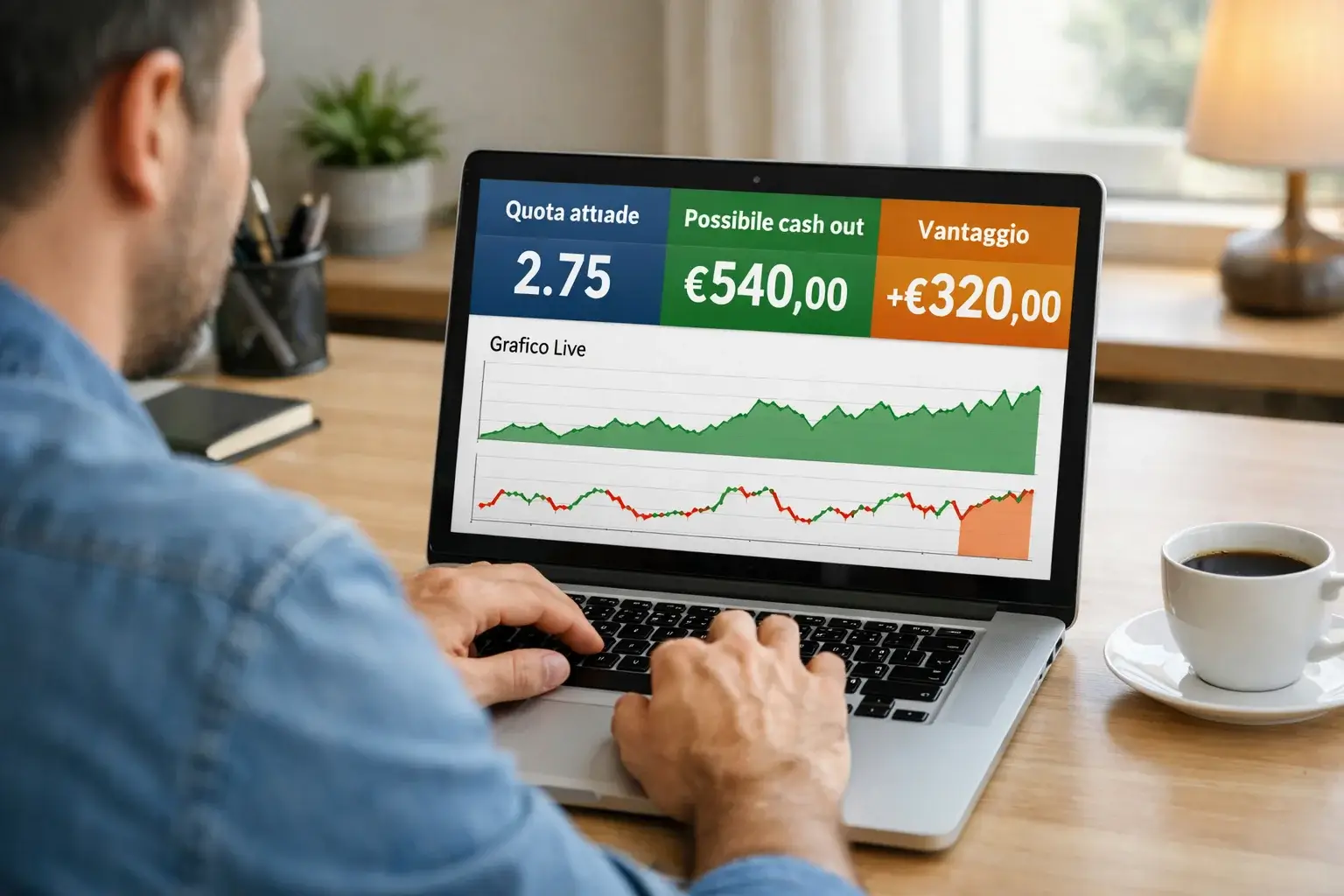 Persona che utilizza un laptop per seguire statistiche sportive