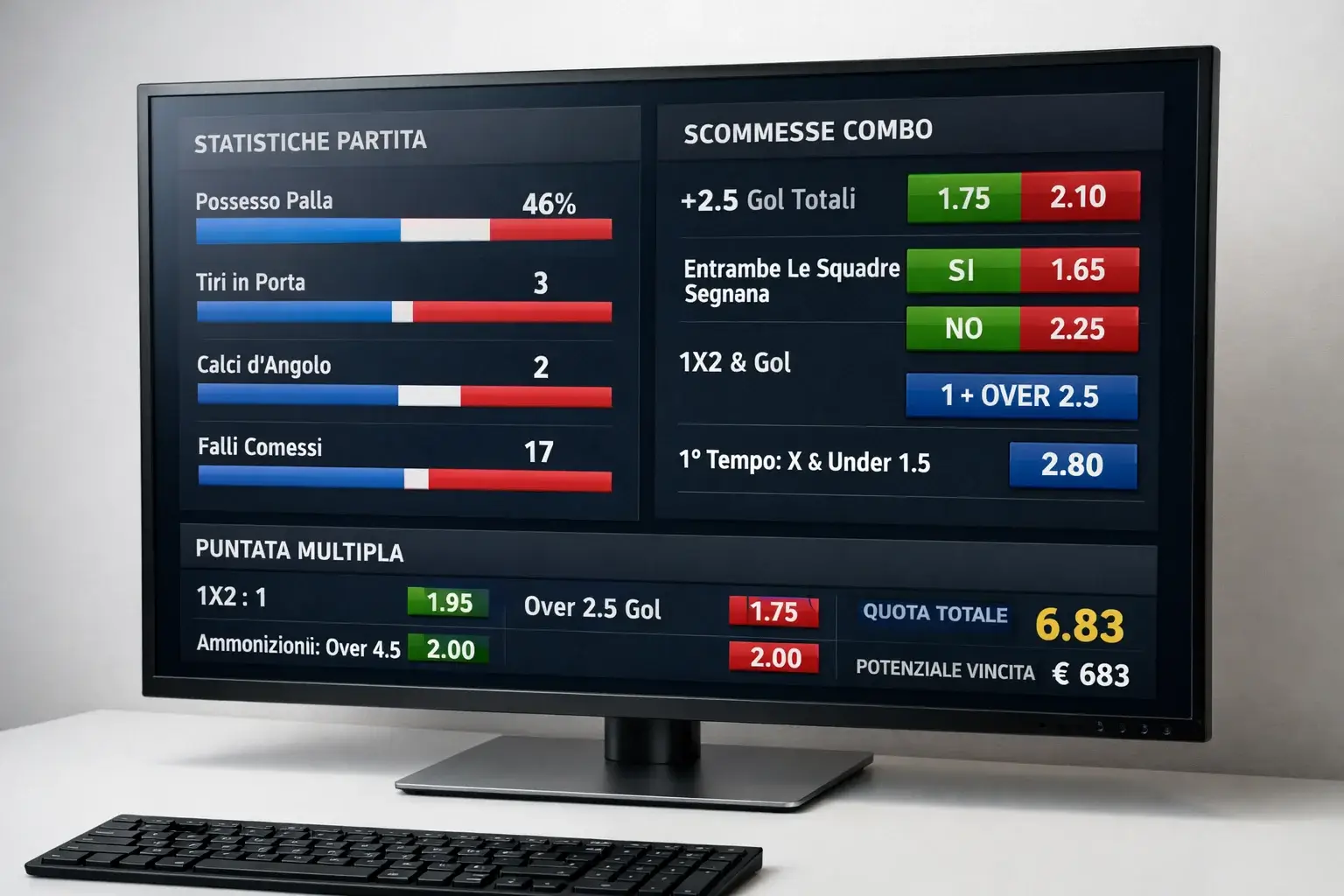 Schermo con statistiche di una partita di calcio