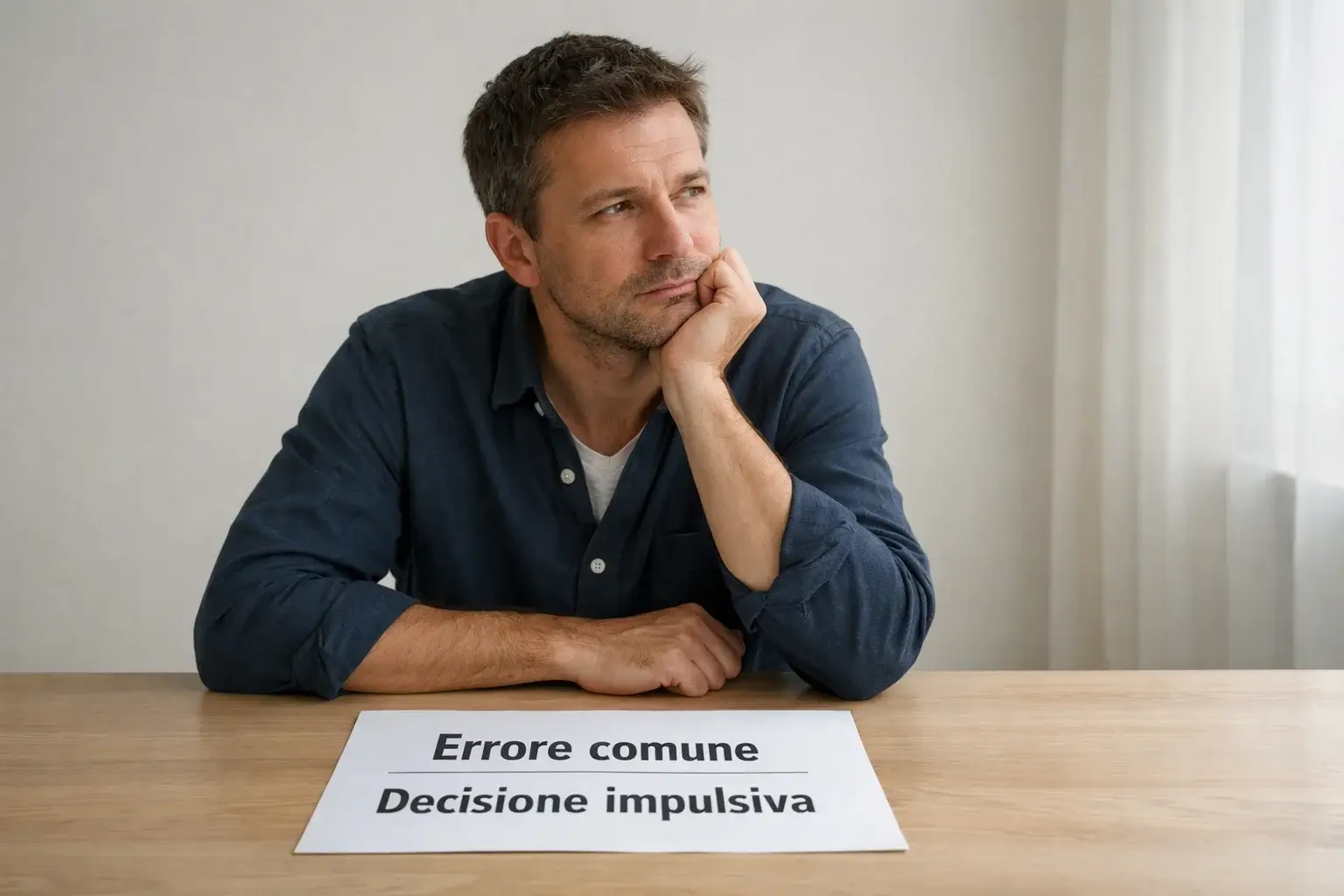 Persona pensierosa che riflette su una decisione