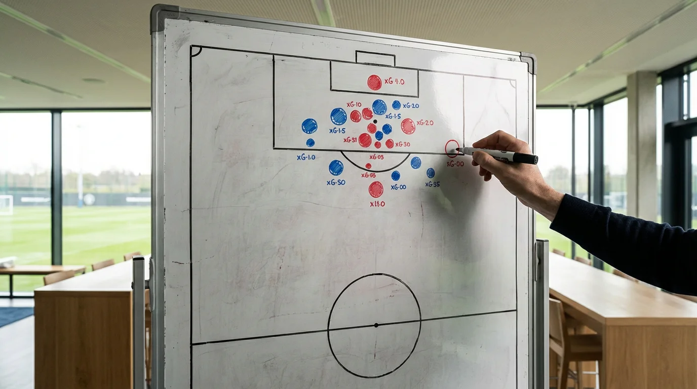 Mappa dei tiri su un campo da calcio stilizzato con cerchi di diversa dimensione che indicano le occasioni