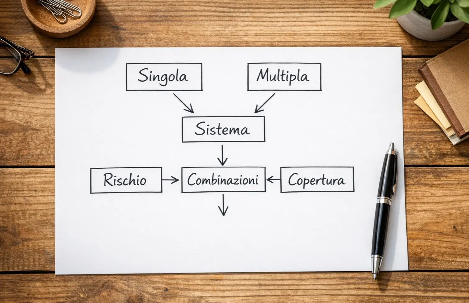 Foglio con schema strategico e penna su scrivania