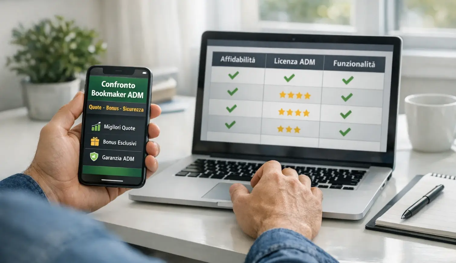 Persona che utilizza smartphone e laptop per attività online