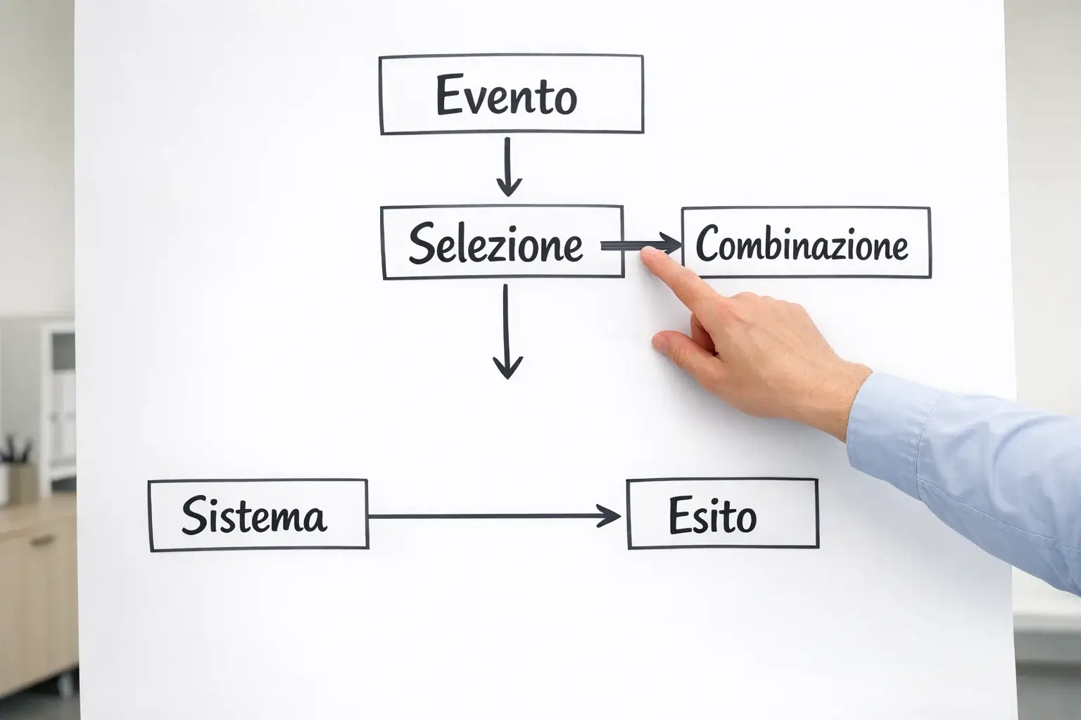 Diagramma con connessioni su lavagna bianca