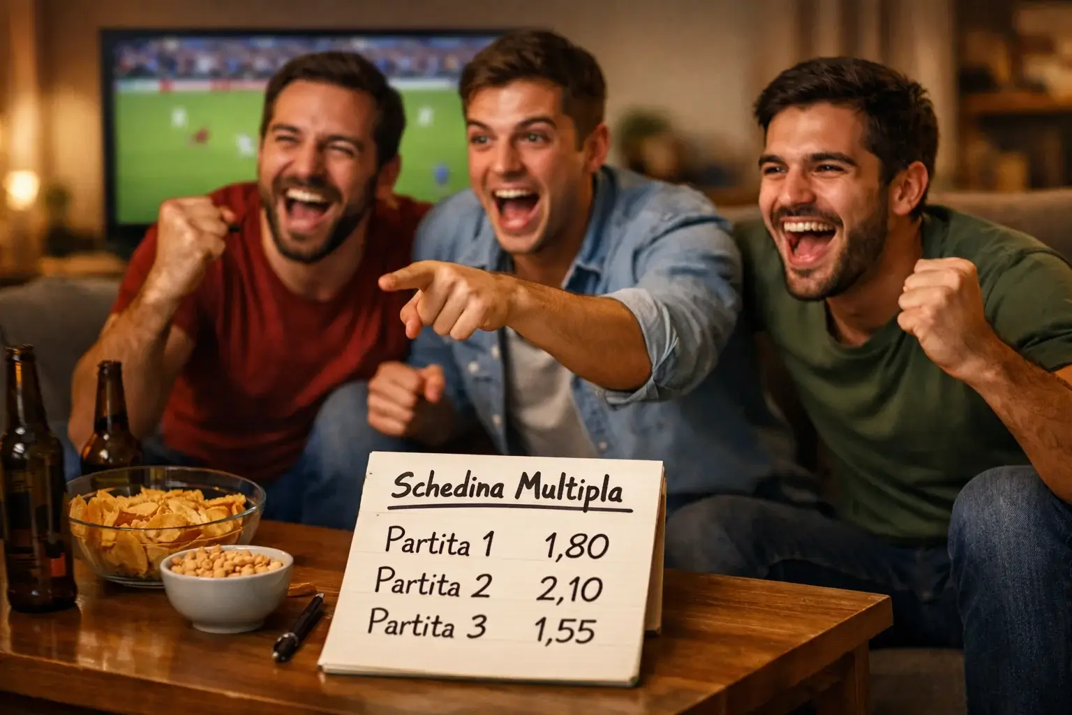Gruppo di amici che guardano una partita insieme