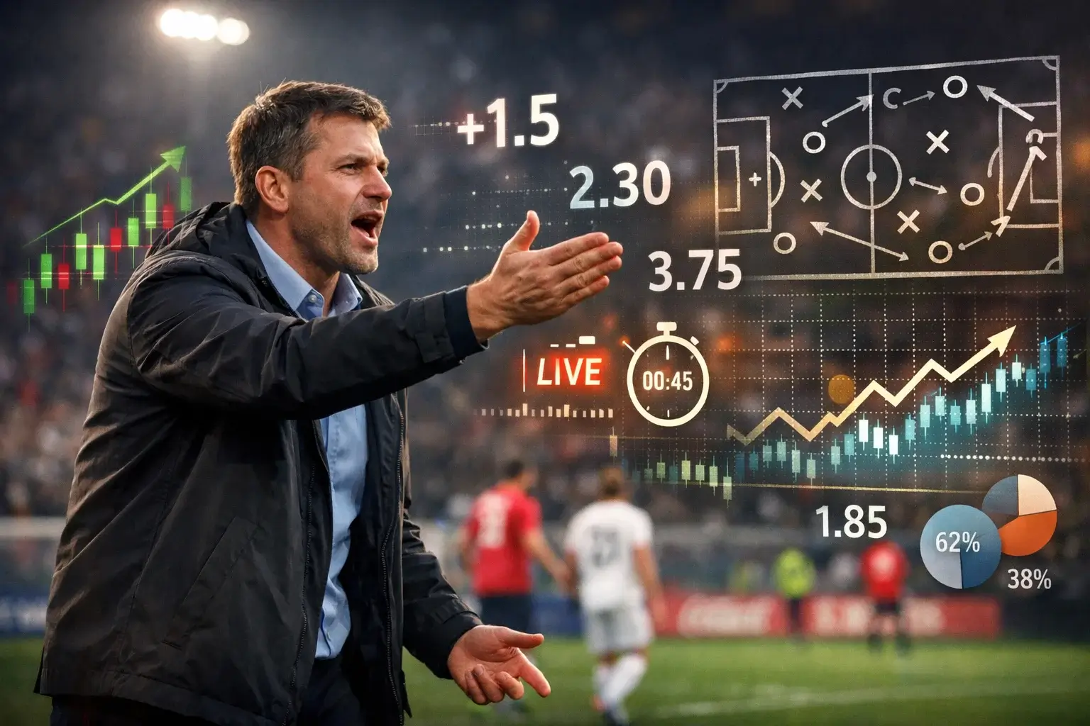 Allenatore di calcio che dà indicazioni dalla panchina